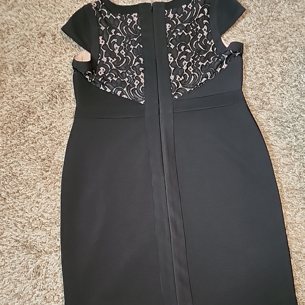 Adrianna Papell Black Womens Size 14W Lace Illusion Sheath Dress - Picture 5 of 12